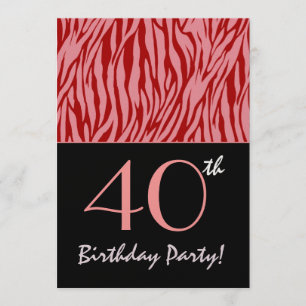 Invitation Les tripes rose et rouge zèbre - 40e anniversaire