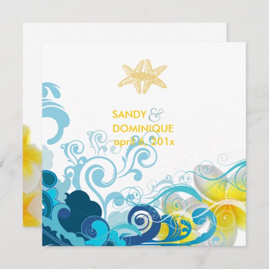 Invitation Les vagues rétro de PixDezines, plumeria+starfish+ (Devant / Derrière)
