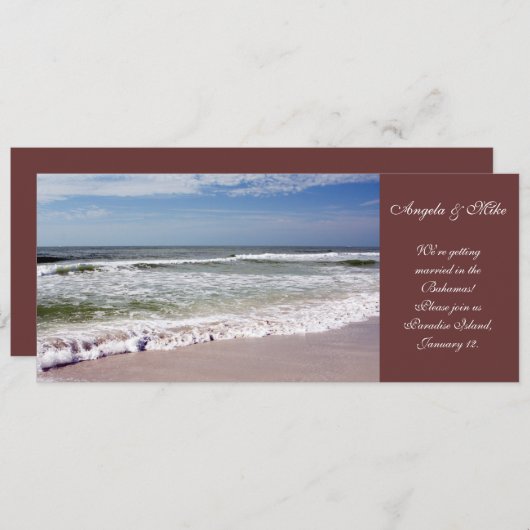 Invitation Les vagues s'écrasent sur la plage de sable (Devant / Derrière)