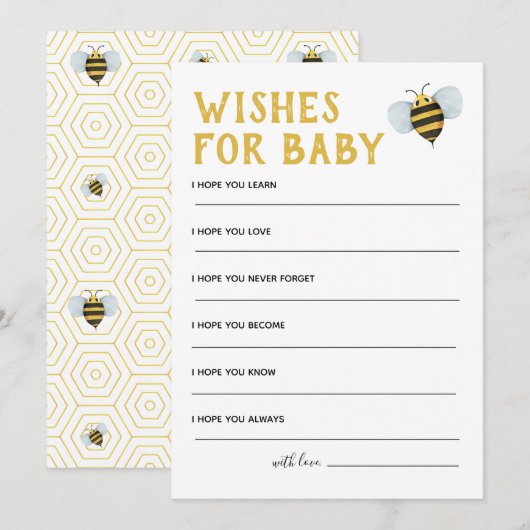 Invitation Les voeux de Baby shower d'abeilles pour bébé (Devant / Derrière)