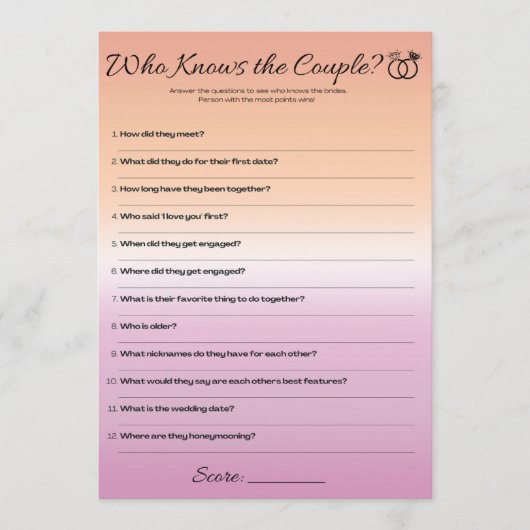 Invitation Lesbian Bachelorette Game, Qui connaît le couple (Devant)