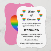Invitation Lesbian Gay LGBTQ Rainbow Heart Mariage (Devant / Derrière)