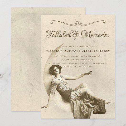 Invitation Lesbienne À La Lune Mariage Vintage (Devant / Derrière)