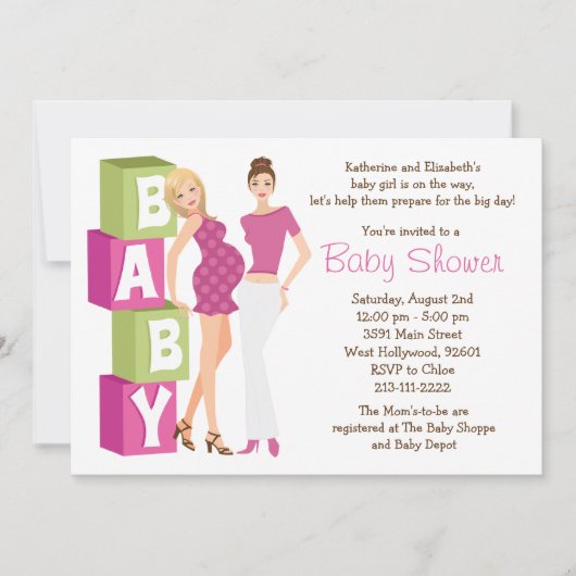Invitation lesbienne de baby shower pour la fille (Devant)