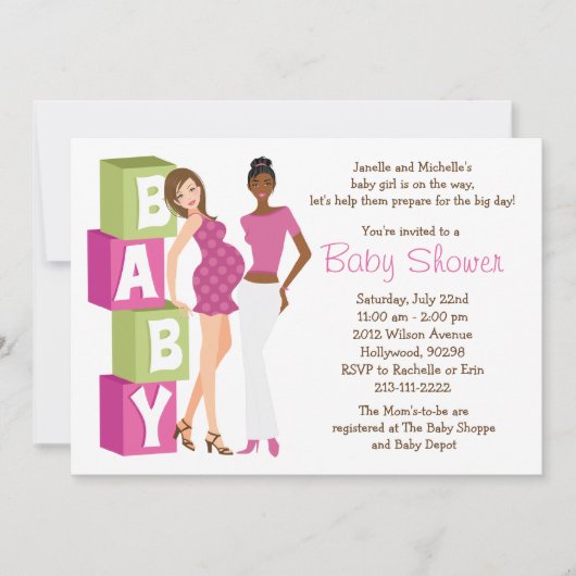 Invitation lesbienne de baby shower pour la fille (Devant)