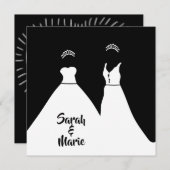 Invitation Lesbienne mariage noir et blanc romantique (Devant / Derrière)