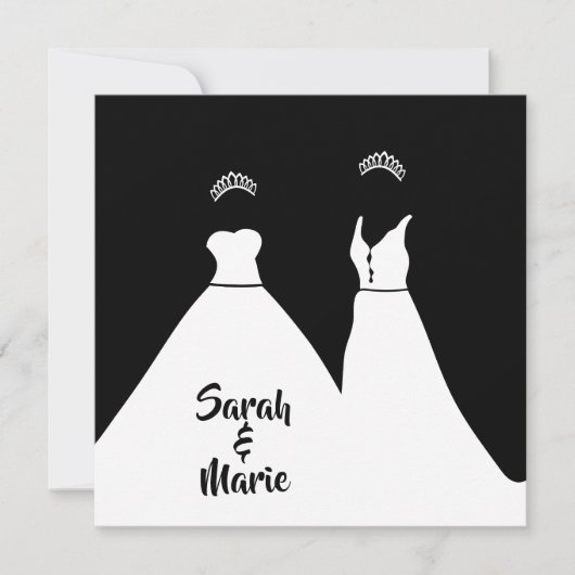 Invitation Lesbienne mariage noir et blanc romantique (Devant)