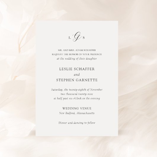 Invitation Leslie Classic Monogramme Mariage élégant