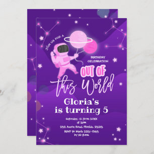 Invitation L'espace de la planète rose hors de ce monde Anniv