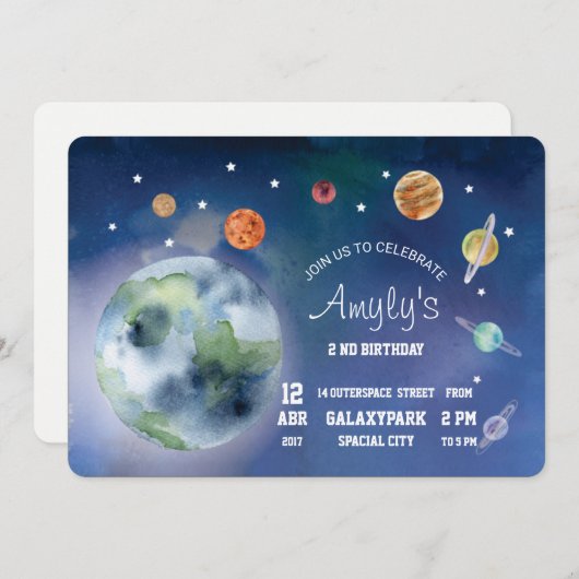Invitation L'espace et planètes d'invitation (Devant / Derrière)
