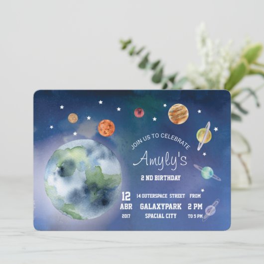 Invitation L'espace et planètes d'invitation (Debout devant)