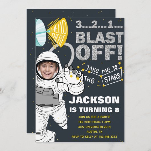 Invitation L'Espace Extérieur Explose Au Large Des Astronaute (Devant / Derrière)