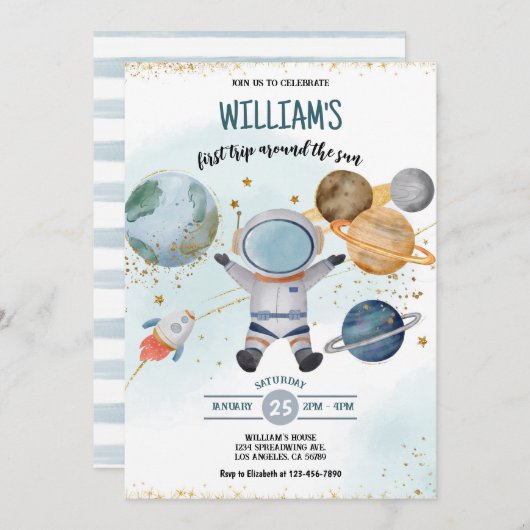Invitation L'Espace Extérieur Premier Voyage autour du Soleil (Devant / Derrière)