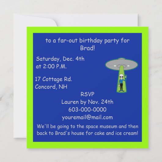 Invitation L'espace extra-atmosphérique d'anniversaire avec u (Dos)