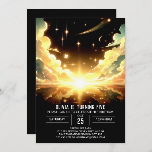 Invitation L'espace moderne Anniversaire numérique céleste (Devant / Derrière)