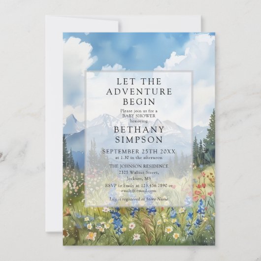 Invitation Let Adventure Begin Mountain Floral Baby Shower (Devant)