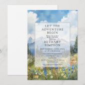 Invitation Let Adventure Begin Mountain Floral Baby Shower (Devant / Derrière)