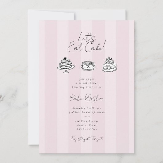 Invitation Let’s Eat Cake Pink Bridal Shower Coquette Design (Devant)
