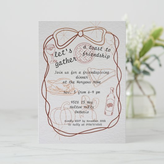Invitation "Let’s Gather" Hand-Drawn Friendsgiving (Debout devant)