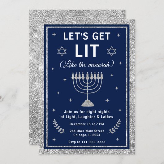 Invitation Let’s Get Lit Hanukkah Party (Devant / Derrière)