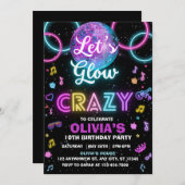 Invitation Let’s Glow Crazy disco party invite - disco ball  (Devant / Derrière)