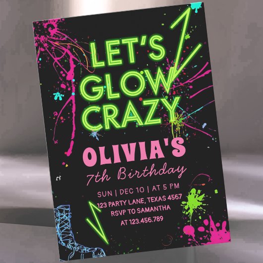 Invitation Let’s Glow Crazy Roller Skating Birthday
