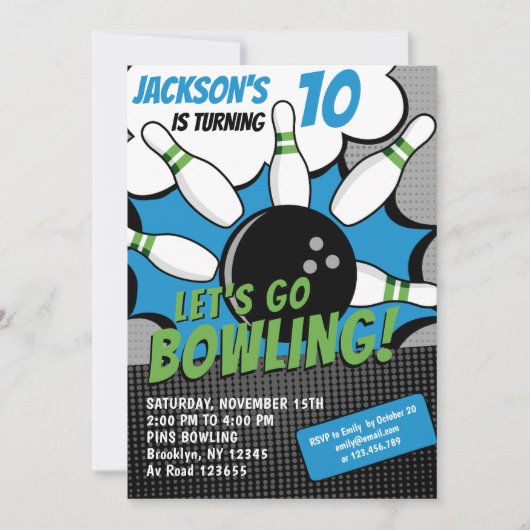 Invitation Let’s Go Bowling! Fun Bowling-Style Birthday Kids (Devant)