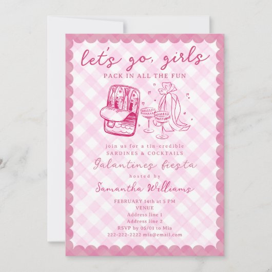 Invitation Let’s Go Girls Rustic Sardines Cocktail Galentines (Devant)