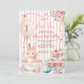 Invitation Let’s Par Tea Pink Striped Bunny Party Birthday (Debout devant)
