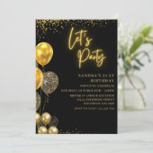Invitation Let’s Party- elegant Birthday with Golden balloons (Debout devant)