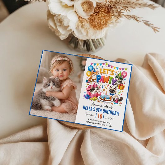 Invitation Let’s Pawty Cat 5th Birthday | Cute Kitty Birthday