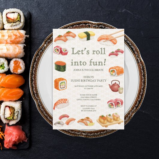 Invitation Let’s Roll into Fun! Sushi Birthday Party Invitati