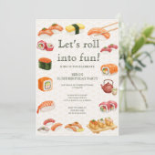 Invitation Let’s Roll into Fun! Sushi Birthday Party Invitati (Debout devant)
