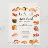 Invitation Let’s Roll into Fun! Sushi Birthday Party Invitati (Devant / Derrière)