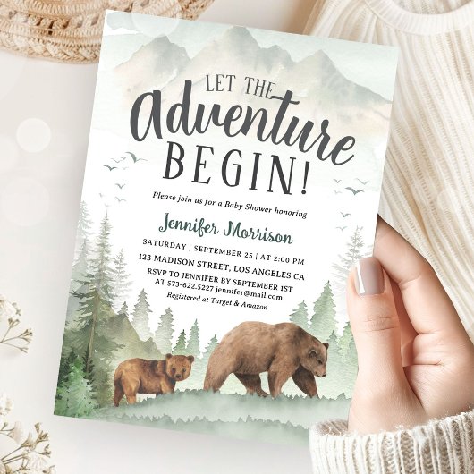 Invitation Let The Adventure Begin Baby Shower Woodland 
