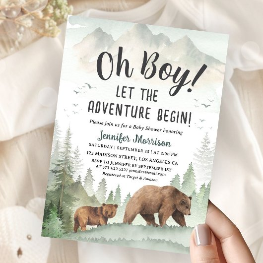Invitation Let the Adventure Begin Boy Woodland Baby Shower