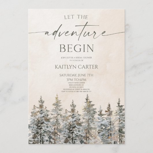 Invitation Let The Adventure Begin Pine Tree Bridal Shower (Devant)