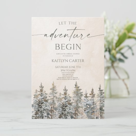 Invitation Let The Adventure Begin Pine Tree Bridal Shower (Debout devant)