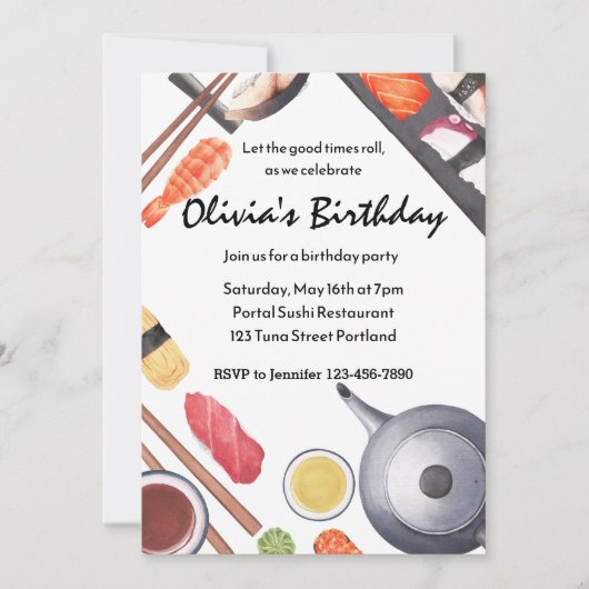 Invitation Let the Good Times Roll Sushi Party Anniversaire (Devant)