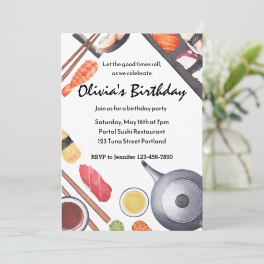Invitation Let the Good Times Roll Sushi Party Anniversaire (Debout devant)