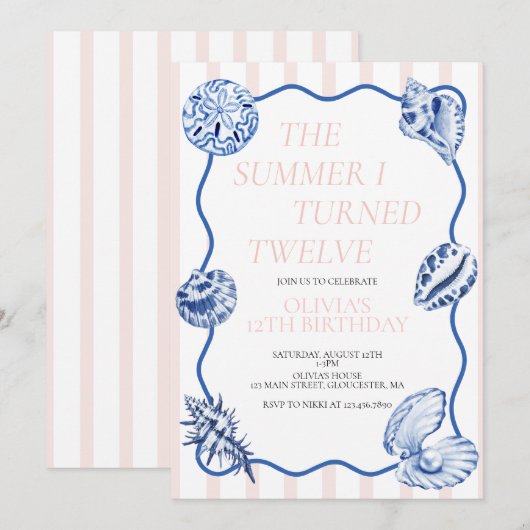 Invitation L'été où j'ai eu douze ans 12e anniversaire (Devant / Derrière)