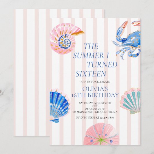 Invitation L'été où j'ai eu seize ans 16e anniversaire (Devant / Derrière)