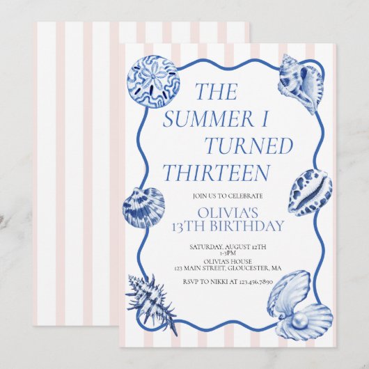 Invitation L'été où j'ai eu treize ans 13e anniversaire (Devant / Derrière)
