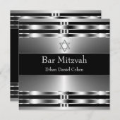 Invitation L'étoile d'argent noire de David Bar Mitzvah (Devant / Derrière)