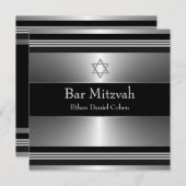 Invitation L'étoile d'argent noire de David Bar Mitzvah (Devant / Derrière)