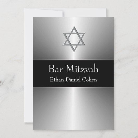 Invitation L'étoile d'argent noire de David Bar Mitzvah (Devant)