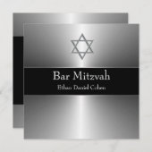 Invitation L'étoile d'argent noire de David Bar Mitzvah (Devant / Derrière)