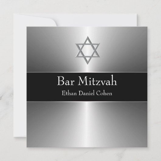 Invitation L'étoile d'argent noire de David Bar Mitzvah (Devant)