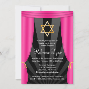 Invitation L'étoile d'Hollywood de David Bat mitzvah rose