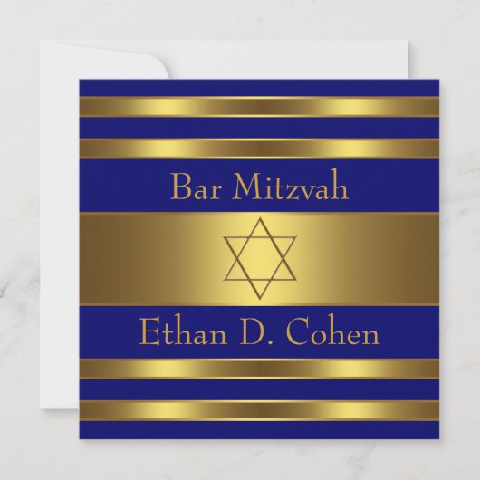 Invitation L'étoile d'or bleu de la marine David Bar Mitzvah (Devant)